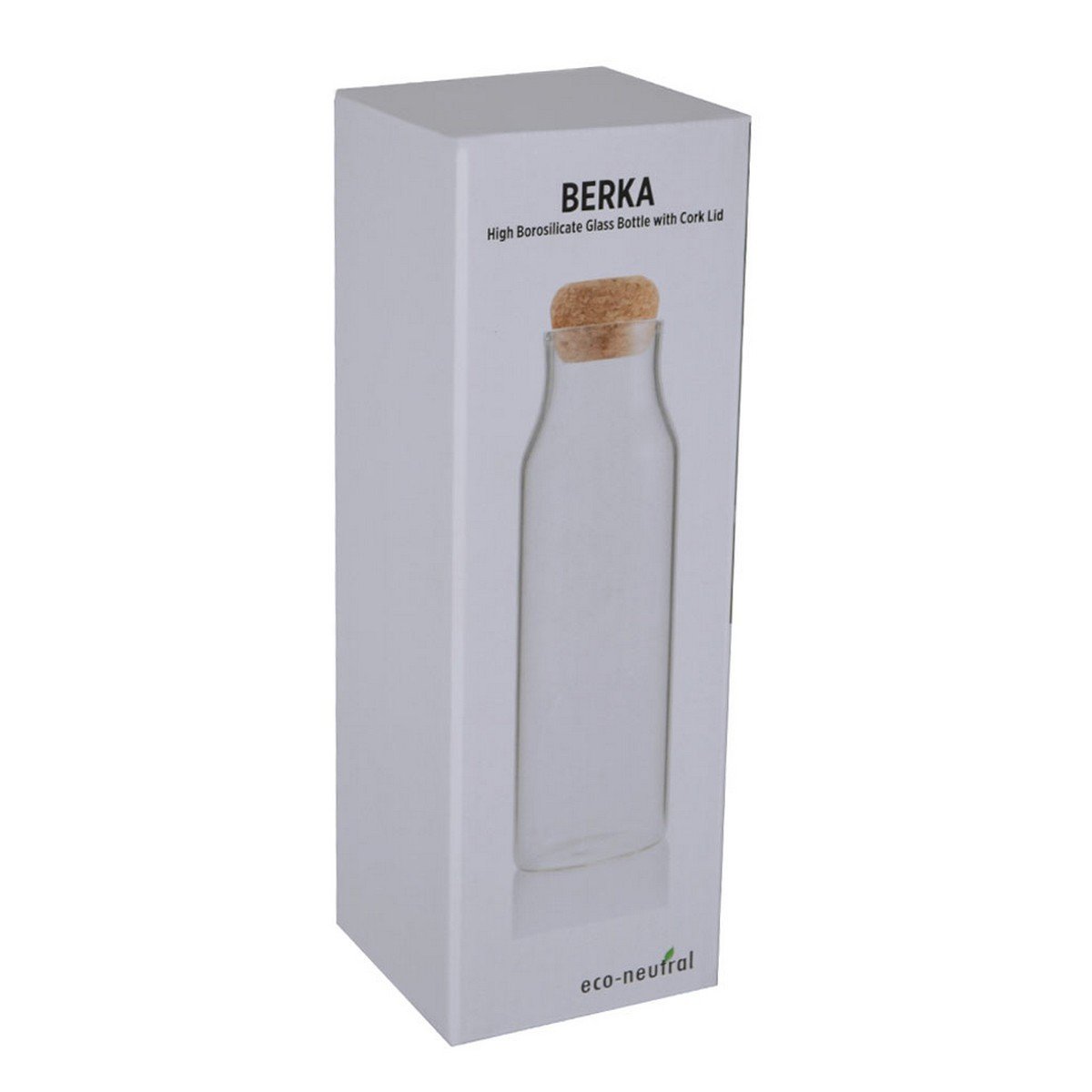 BERKA Borosilicate Glass Bottle with Cork Lid - 600ml