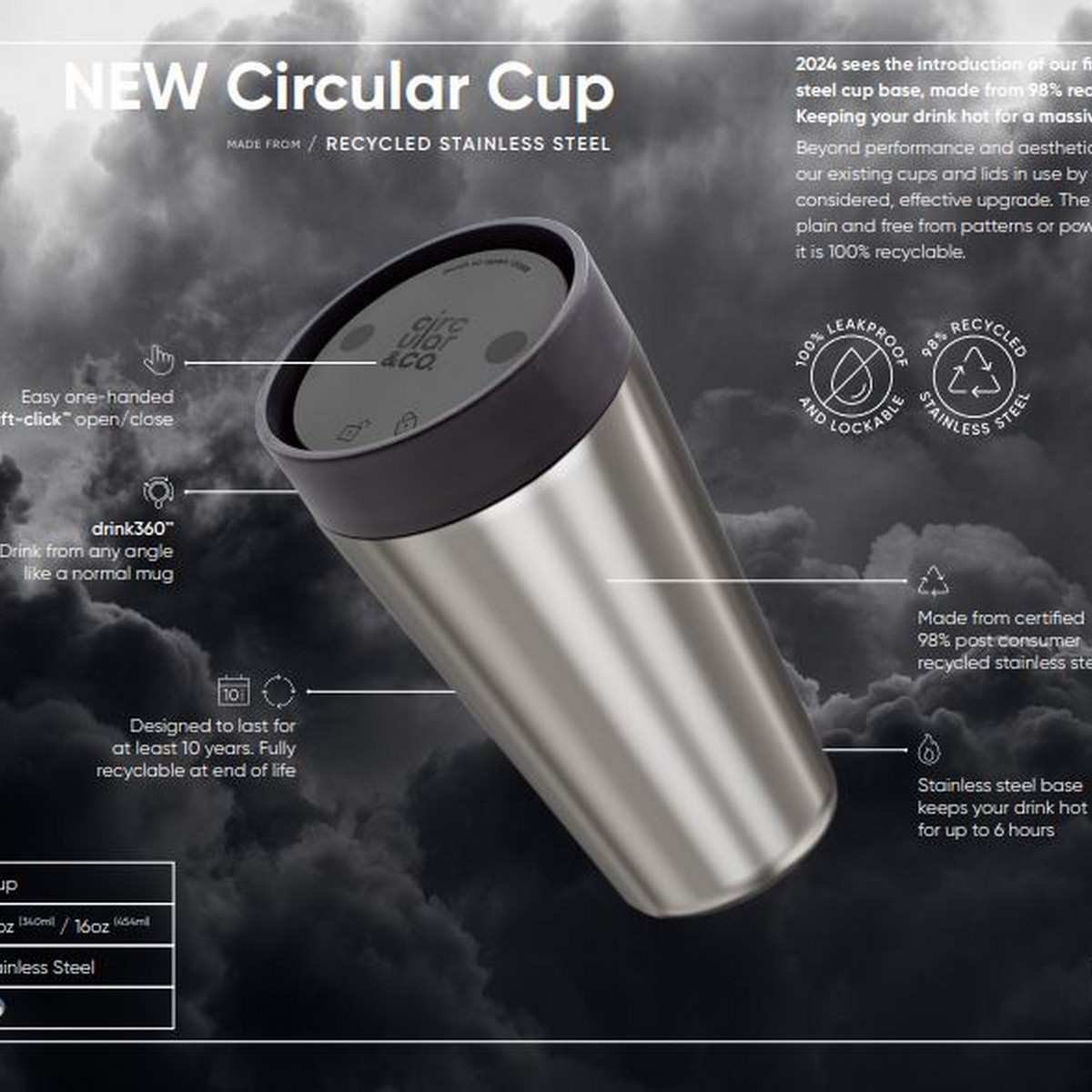 Circular Cup Recycled Stainless Steel - 12oz Coffee Mug
