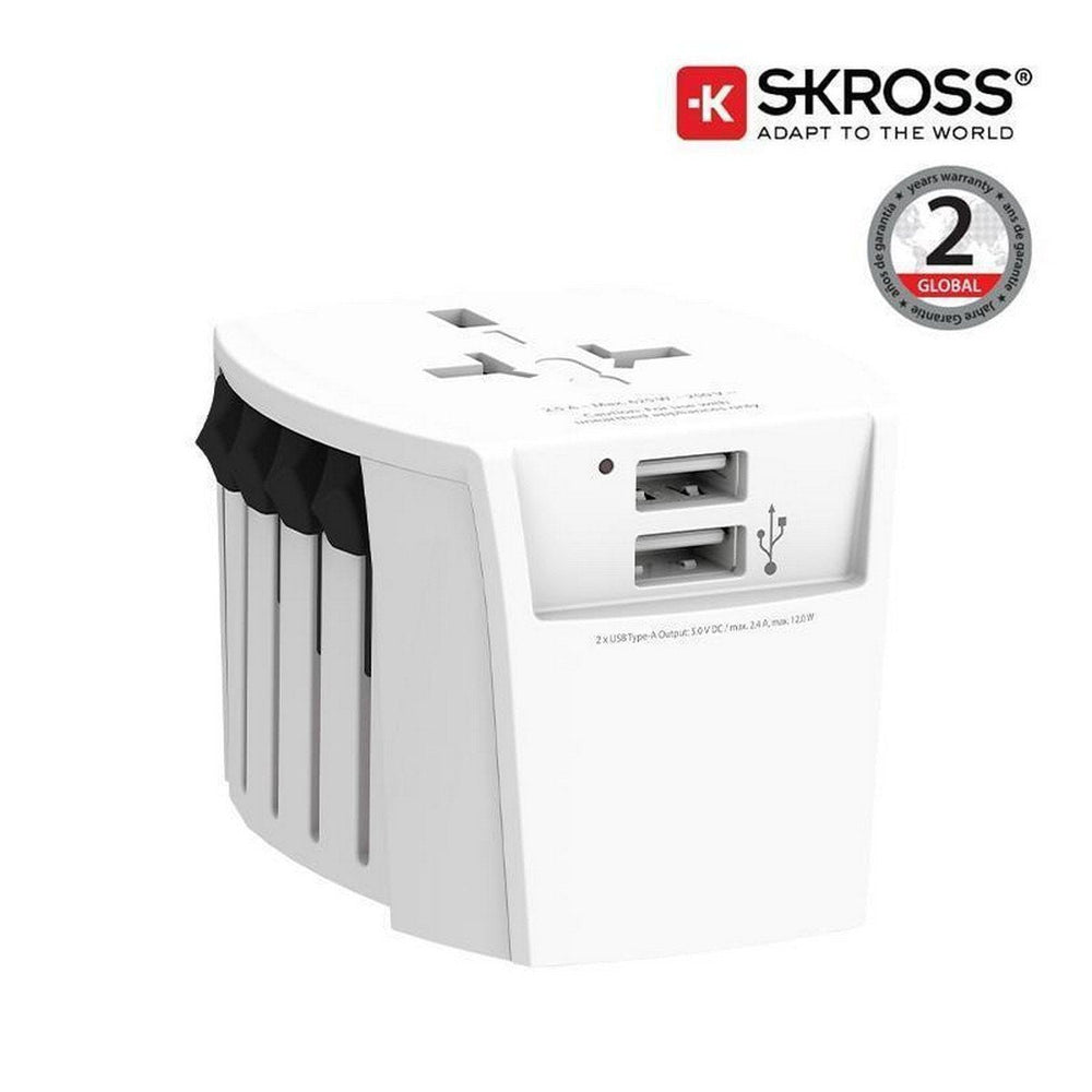 SKROSS World Travel Adapter USB 2A - Compact Global Design