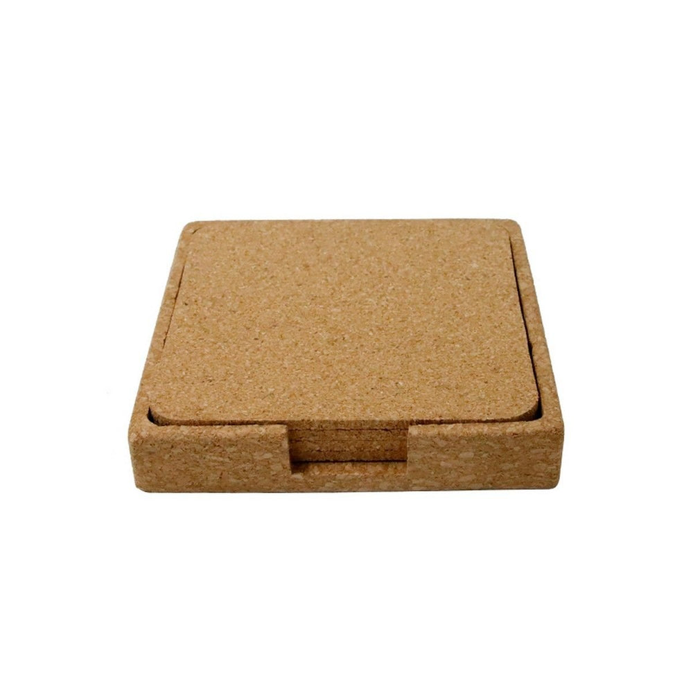 TEREVI Cork Coaster Set with Stand - Eco Neutral, Set of 4