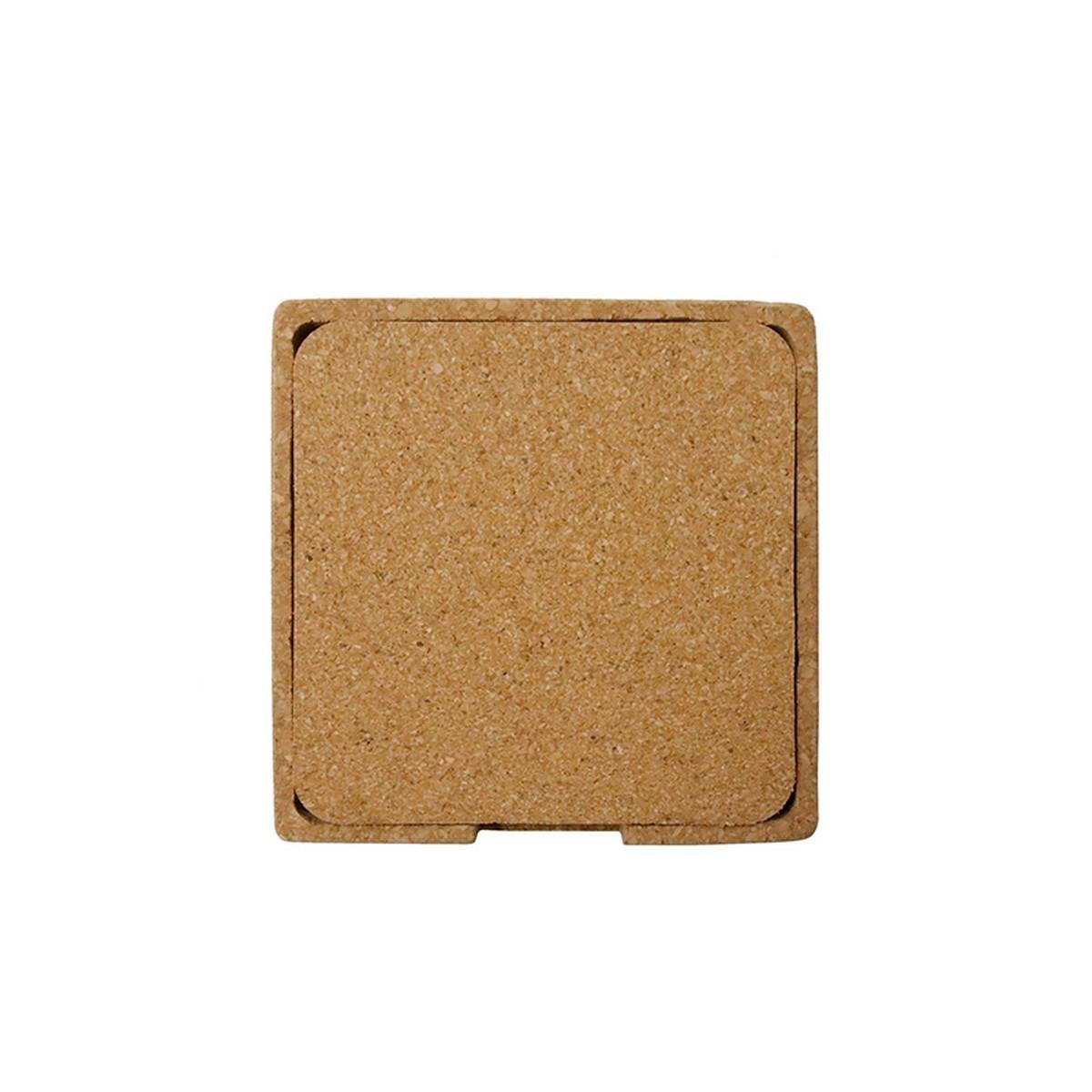 TEREVI Cork Coaster Set with Stand - Eco Neutral, Set of 4